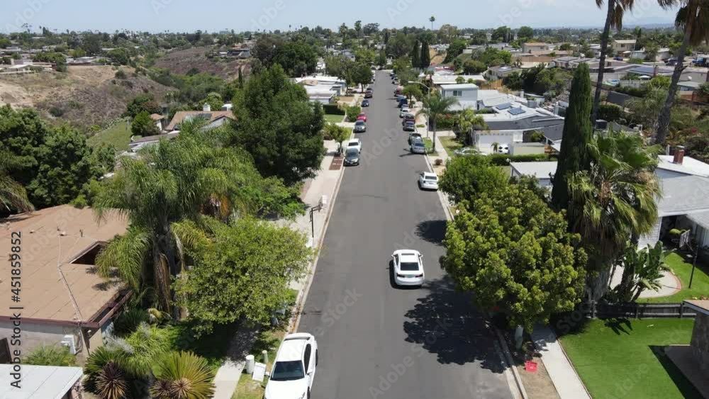 Aerial view of small street with middle class houses in Mission City and Serra Mesa in San Diego County, California, USA Aerial view of small street with middle class houses in Mission City and Serra Mesa in San Diego County, California, USA