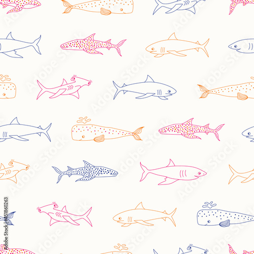 Cute pink starfish seamless pattern design. 