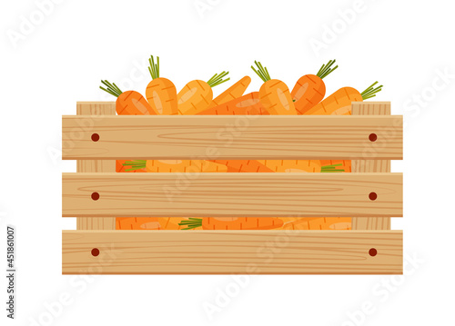 Carrots in a wooden box. Autumn harvest. Isolated over white background.