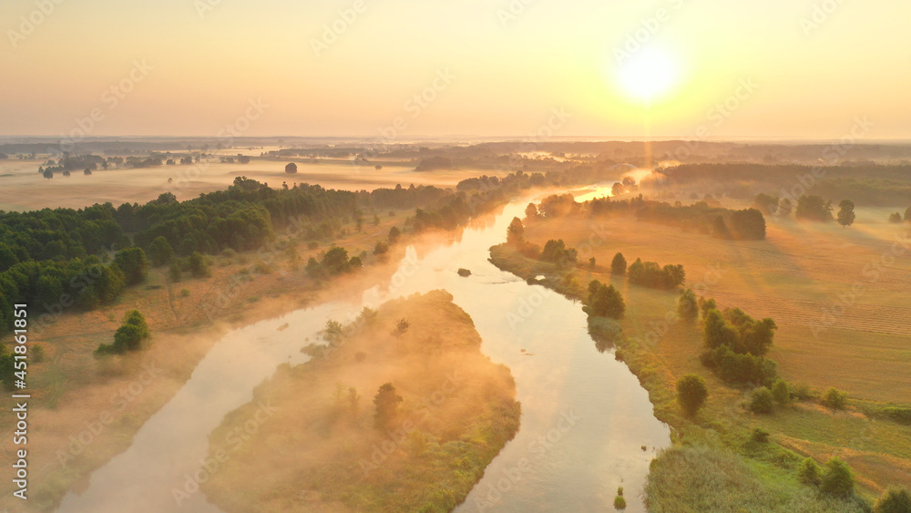 Aerial view of natural river during morning