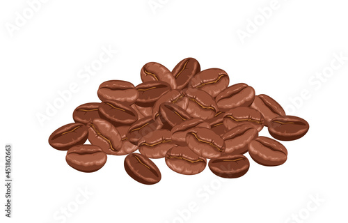 Heap of roasted coffee beans isolated on a white background. Vector cartoon flat illustration.