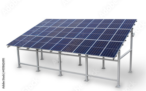 Photovoltaic module or solar panels with base isolated on white background. Concept renewable green energy. Alternative source of electricity
