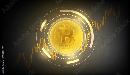Gold Bit coin blockchain technology with global network connection concept suitable for financial investment or business idea crypto currency trend and all art design - Vector black background.
