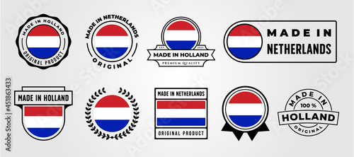 set of made in netherlands flag label vector logo symbol illustration design