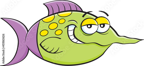 Cartoon illustration of a sly smiling fish.
