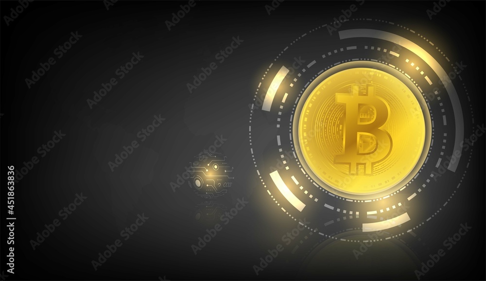 Gold Bit coin blockchain technology with global network connection concept suitable for financial investment or business idea crypto currency trend and all art design - Vector black background Gold Bit coin blockchain technology with global network connection concept suitable for financial investment or business idea crypto currency trend and all art design - Vector black background