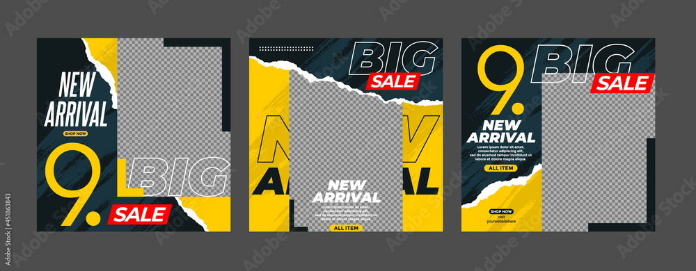 Fototapeta premium Sale minimalis square banner template. Editable background color with stripe line shape and photo college placement. Vector illustration for print, poster, social media post, and or web internet ads.