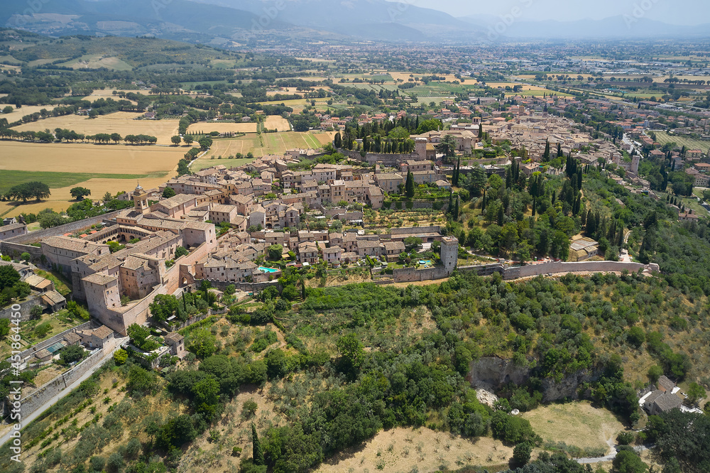 panoramic aerial view of the medieval town of spello umbria