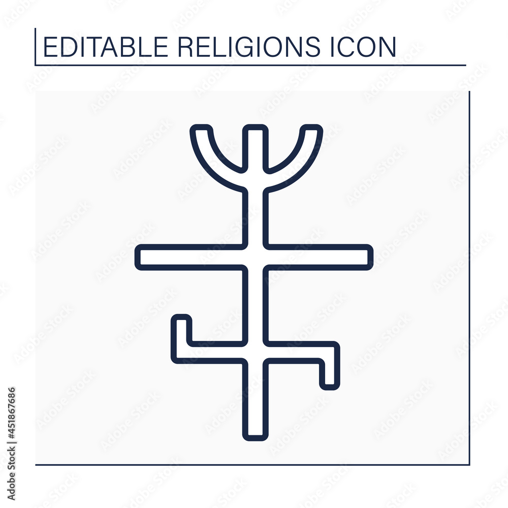 Obraz premium Candomble line icon. African diasporic religion.Veneration of spirits,orixas. Combined West Africa religion and christianity. Religion concept. Isolated vector illustration. Editable stroke