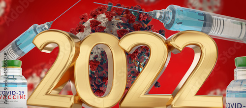 2022 and syringe with vacci...
