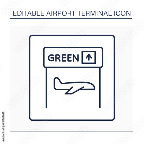 Red channel line icon. Route for passengers wishing to declare goods.Pointer. Alcohol or tobacco in large quantities. Airport terminal concept. Isolated vector illustration.Editable stroke