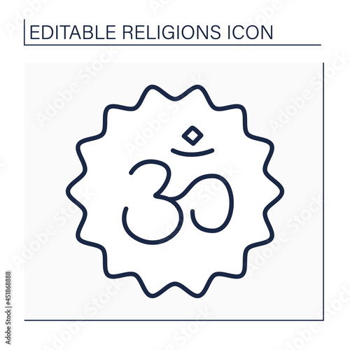 Hinduism line icon.Indian religion and dharma.Philosophical beliefs. Typical positions are karma, samsara, moksha, and yoga. AUM symbol. Religion concept. Isolated vector illustration. Editable stroke