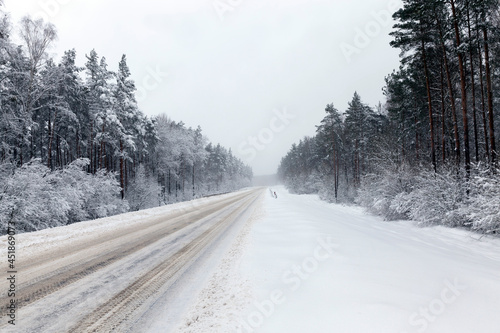winter paved road for vehicles