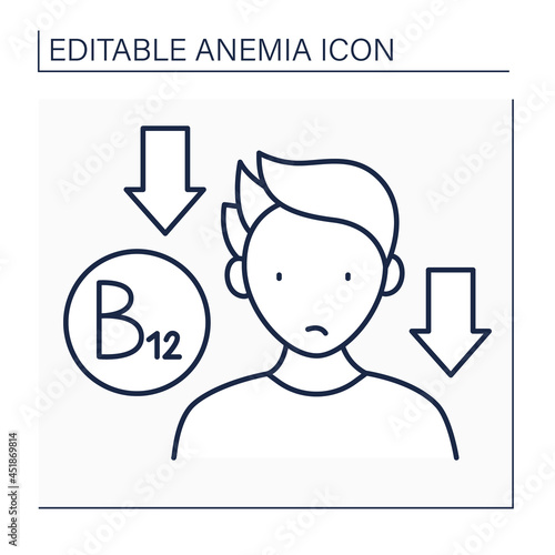 Anemia line icon. Low influence of vitamin B-12 on man. Disease symptom. Health protection. Anemia disease concept. Isolated vector illustration. Editable stroke