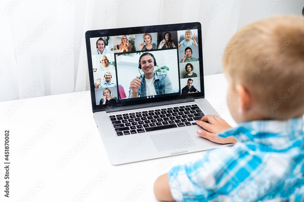 Cute little student online learning class study online video call zoom teacher. Cute little student online learning class study online video call zoom teacher.