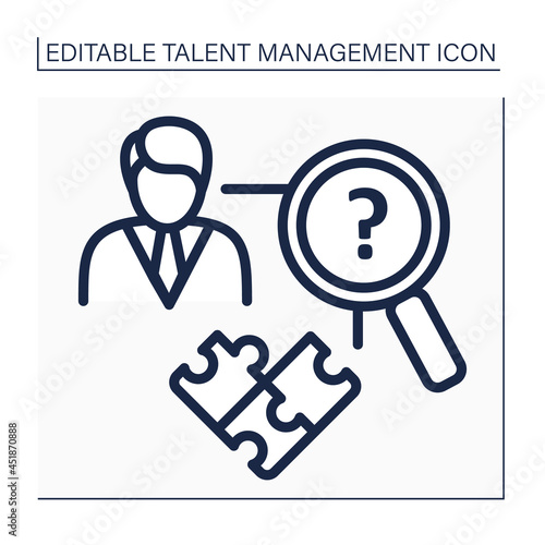 Skill gap analysis line icon.Assess difference between actual state and future, goal state. Finding lacking skills and knowledge. Talent management concept.Isolated vector illustration.Editable stroke