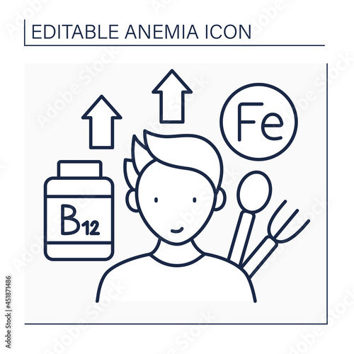 Anemia prevention line icon. Iron-rich diet and vitamin B12. Healthy food. Health protection. Healthcare concept. Isolated vector illustration. Editable stroke