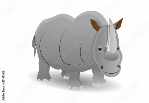 vector illustration of cartoon gray rhino with two horn
