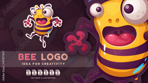 Cartoon character crazy bee - funny sticker