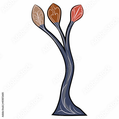 Stylized tree or branch. Medieval illuminated manuscript floral motif. Isolated vector illustration.
