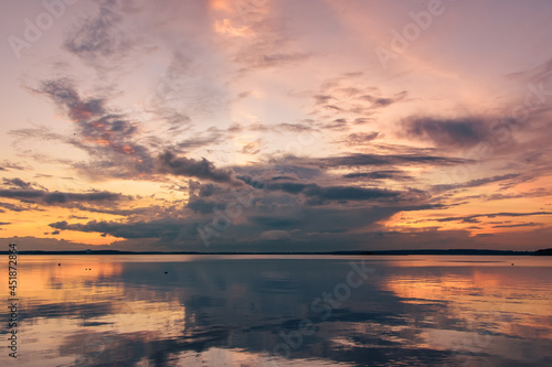 The colorful sunset over the Minsk sea, Belarus. HDR-photo