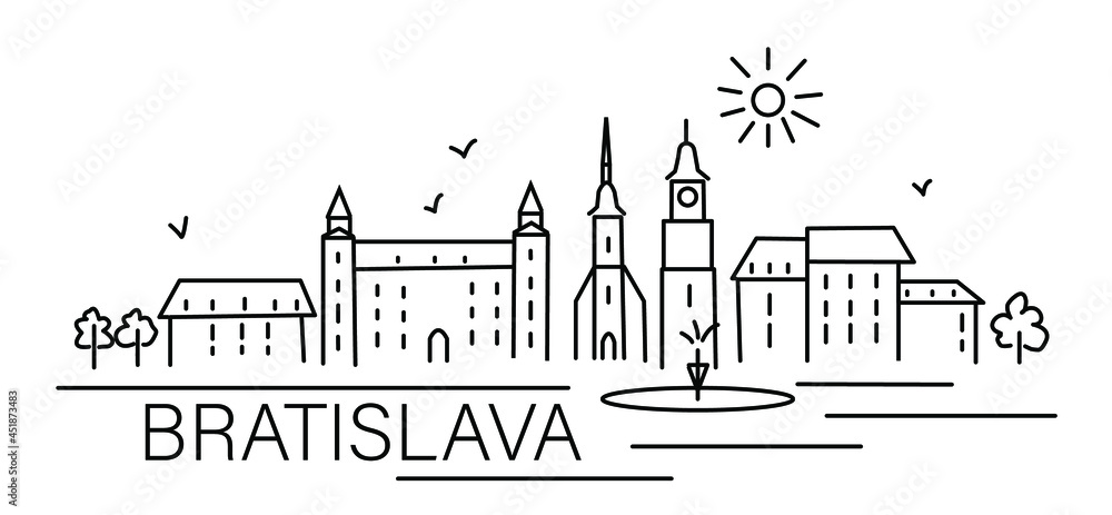 Bratislava on vector illustration with landmarks of this town