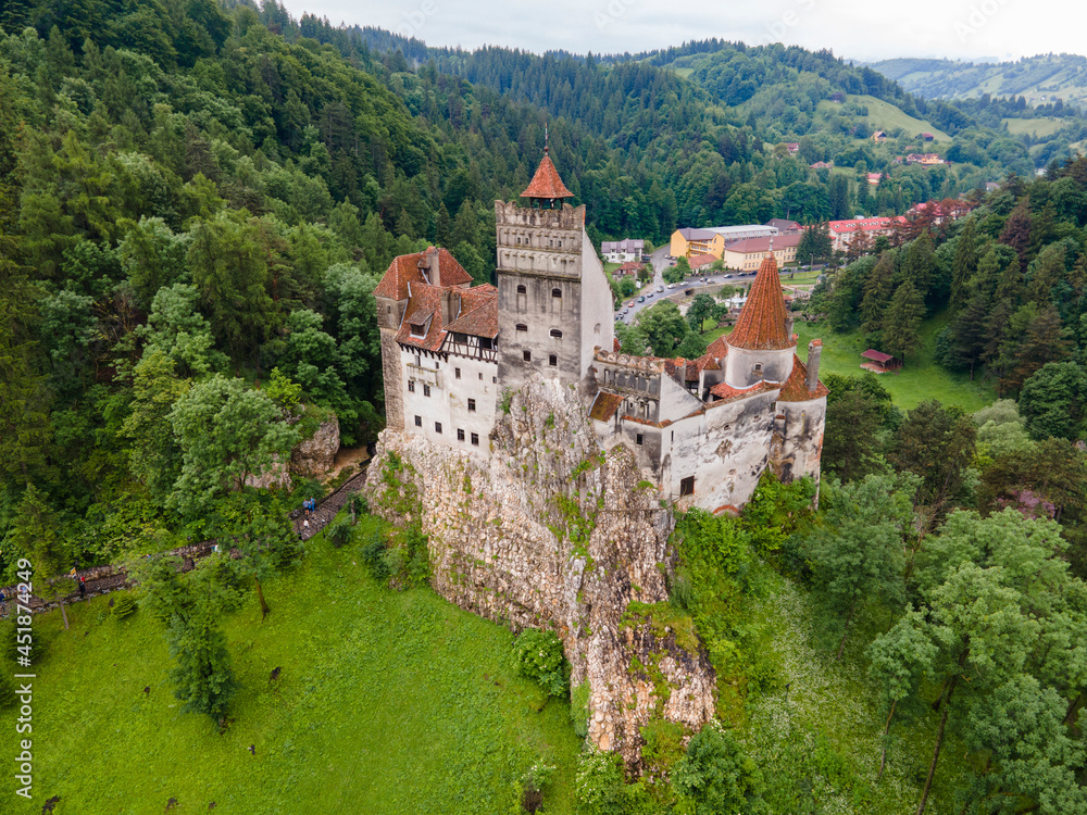 Aerial view of Dracula castle, romanian famous transylvania