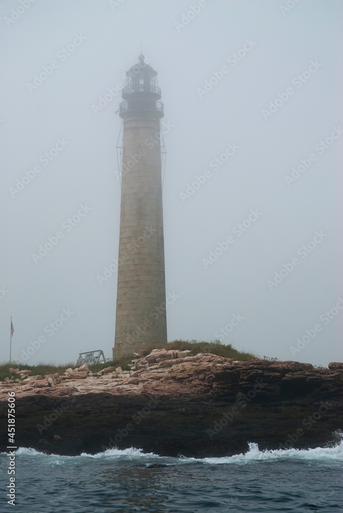 Tallest Lighthouse Tower in Fog in Maine
