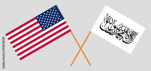 Crossed flags of the USA and Islamic Emirate of Afghanistan. Official colors. Correct proportion