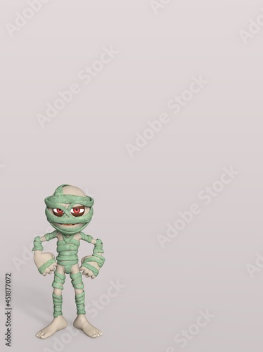 3D-illustration of a cute and angry cartoon mummy. isolated rendering object