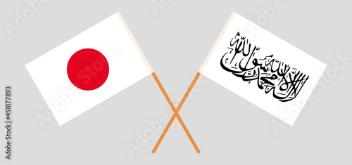Crossed flags of Japan and Islamic Emirate of Afghanistan. Official colors. Correct proportion