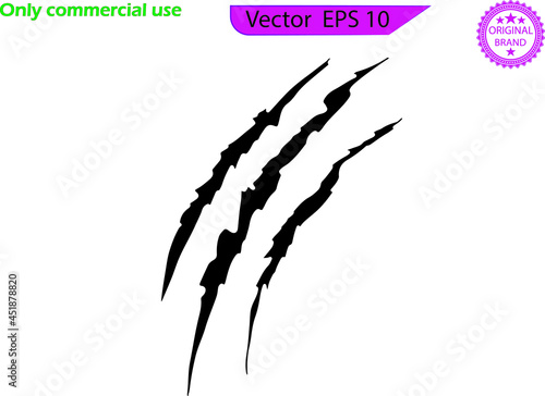 Claws scratches - vector illustration. Claw scratch mark. Torn scrape trace of beast. Black bloody claws animal scratch scrape track. Cat tiger scratches paw shape. 