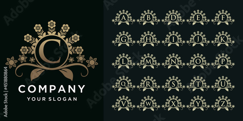luxury flower frame logo with monogram initial letter a-z design