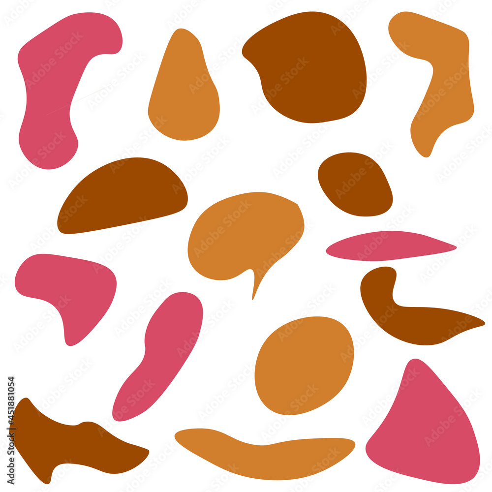 A set of  isolated abstract random spots in a beige color scheme. Vector illustration in modern style. Minimalist art.