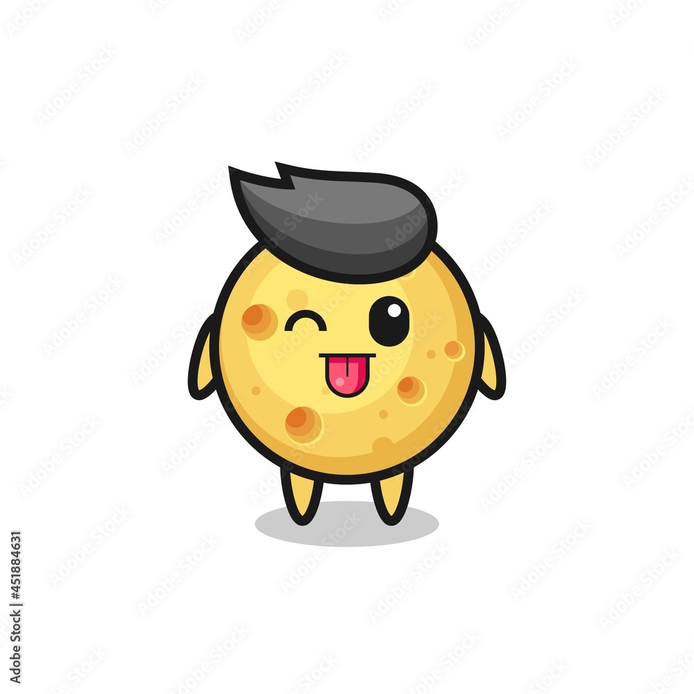cute round cheese character in sweet expression while sticking out her tongue