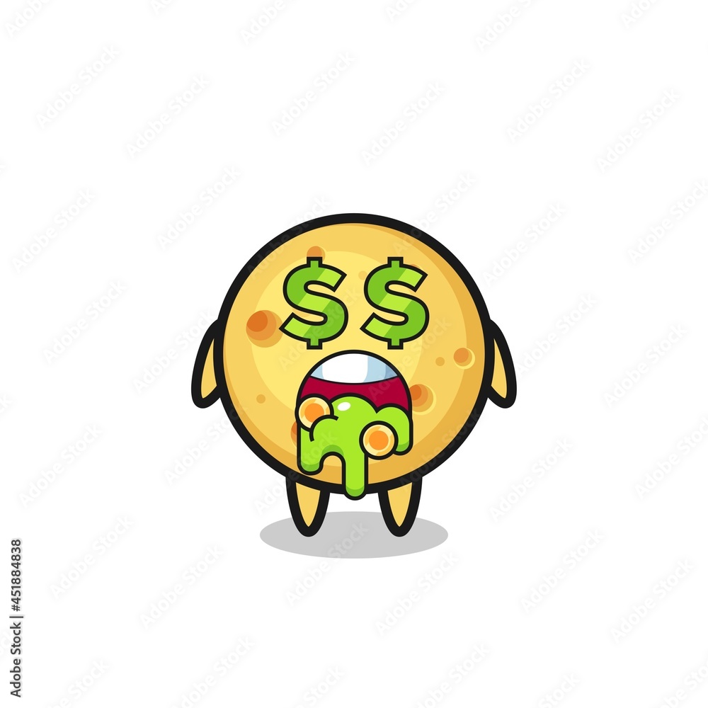round cheese character with an expression of crazy about money round cheese character with an expression of crazy about money