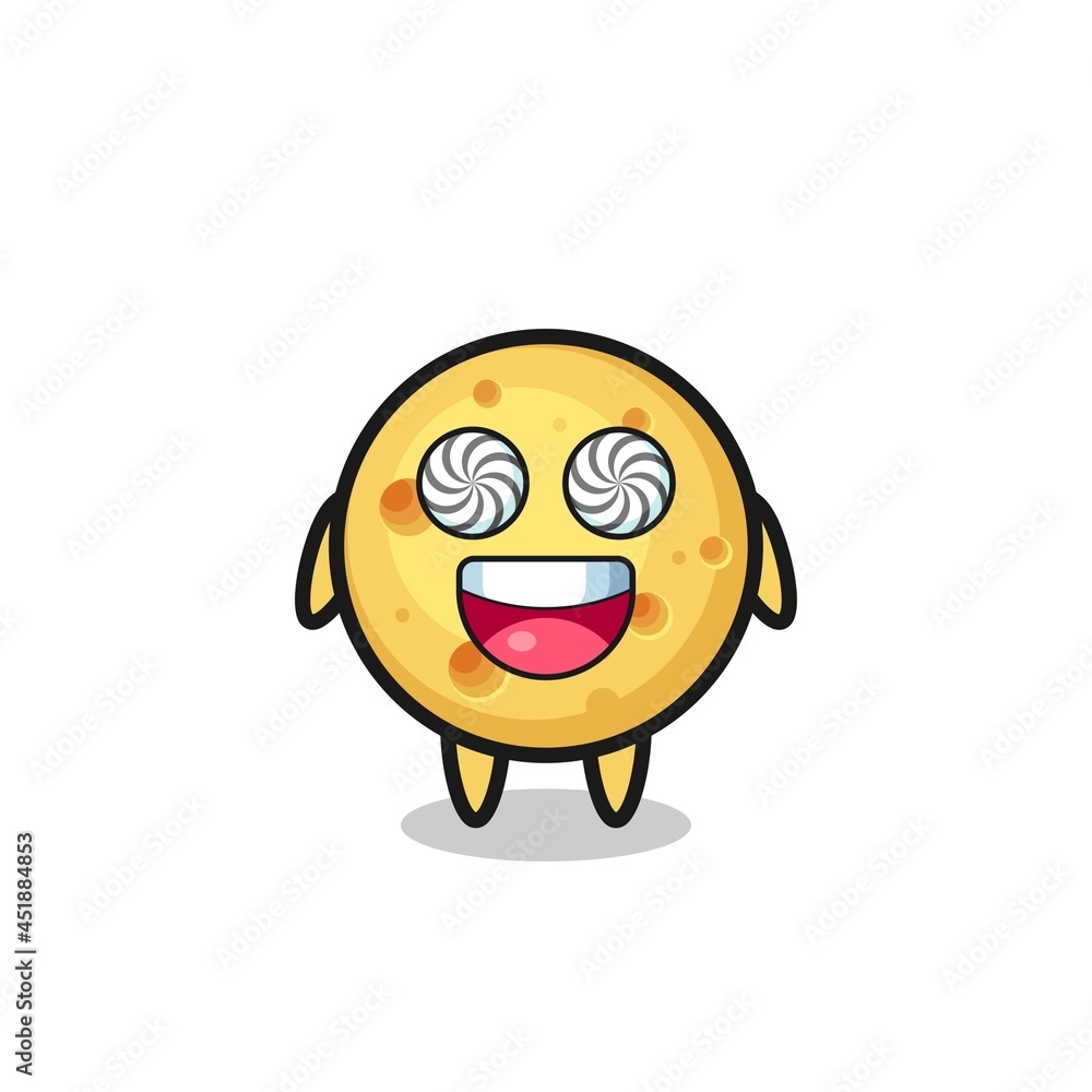 cute round cheese character with hypnotized eyes cute round cheese character with hypnotized eyes