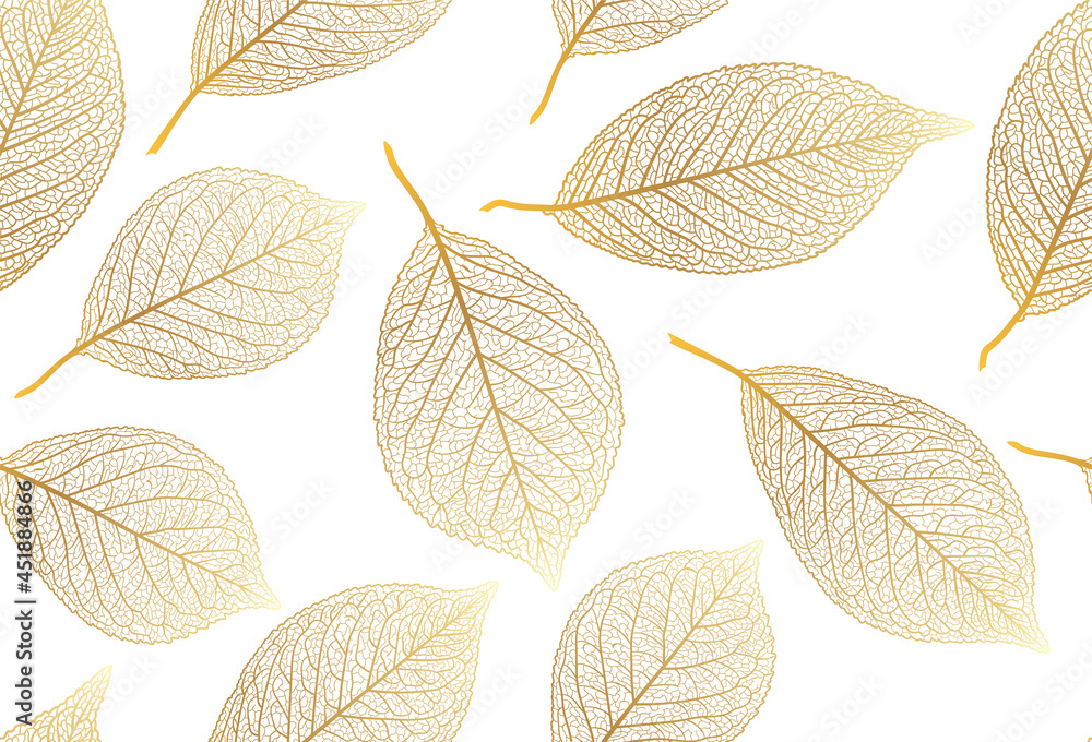Seamless pattern with  leaf veins.  Gold color. Vector illustration.