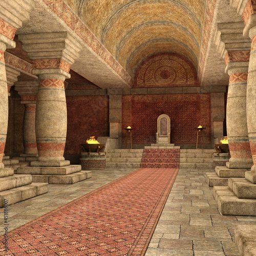 3D-Illustration of an ancient fantasy temple and throne room for background usage