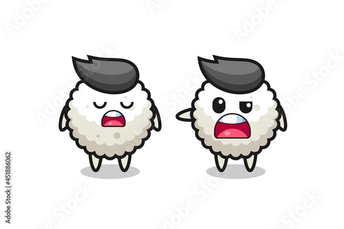 illustration of the argue between two cute rice ball characters
