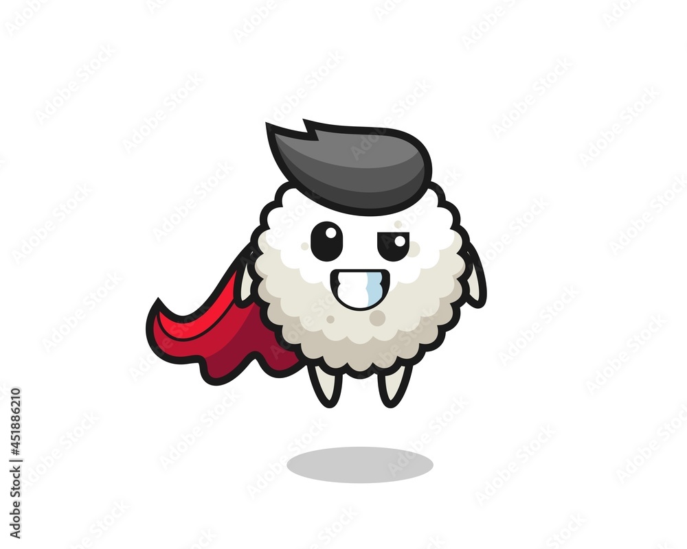 Naklejka premium the cute rice ball character as a flying superhero