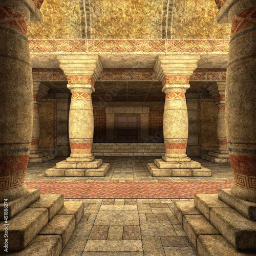 3D-Illustration of an ancient fantasy temple and throne room for background usage