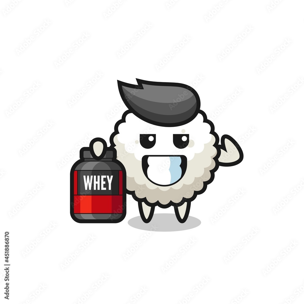 the muscular rice ball character is holding a protein supplement the muscular rice ball character is holding a protein supplement