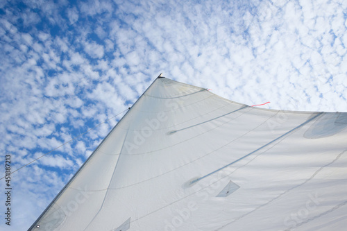 Lonely white sail against a beautiful sky