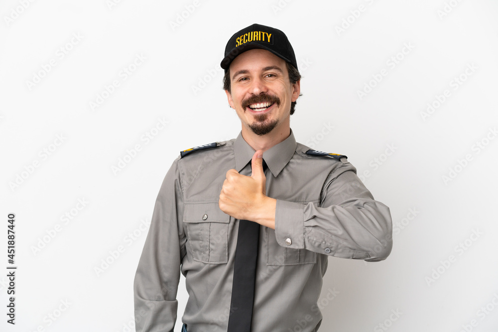 Young caucasian security man isolated on white background giving a thumbs up gesture Young caucasian security man isolated on white background giving a thumbs up gesture