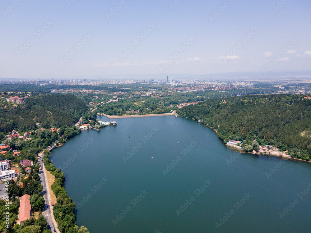 Aerial summer view of Pancharevo lake, Bulgaria