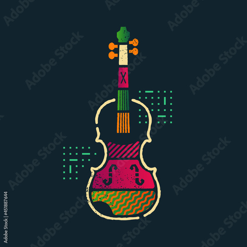 Cello. Violin. Contrabass. Poster. Shirt Print. Line Art Design. Modern abstract geometric polygonal concept. Emblem. Logo. Multicolored abstract art. Geometric.