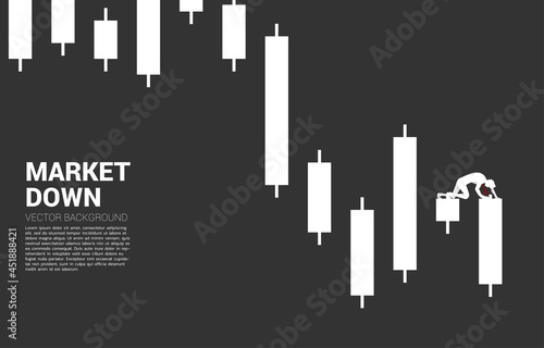 silhouette of businessman crawling on downturn graph. Concept for depression business and obstacle.