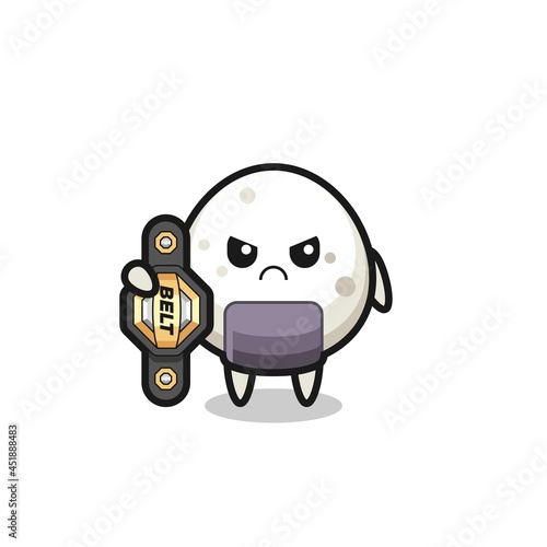 onigiri mascot character as a MMA fighter with the champion belt