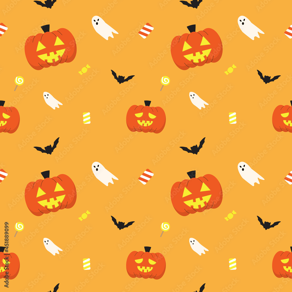 cute Halloween pattern with  candy and sweets fabric seamless cute pattern